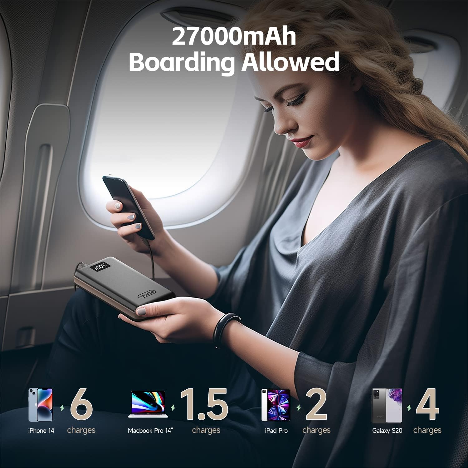 imuto 65W Power Bank 27000mAh USB C Laptop Portable Charger 3Port PPS Battery Pack Fast Charging for iPhone 14/13,MacBook 12/Air New, iPad,Samsung S21,Steam Deck,ASUS,Type-C 65W Laptops, PD Cameras imuto 65W Power Bank 27000mAh USB C Laptop Portable Charger 3Port PPS Battery Pack Fast Charging for iPhone 14/13,MacBook 12/Air New, iPad,Samsung S21,Steam Deck,ASUS,Type-C 65W Laptops, PD Cameras