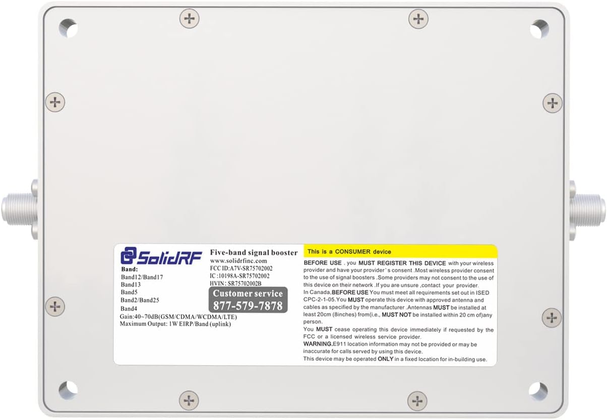 SolidRF-Cell Phone Signal Booster for Home and Office Multiroom-Dual Interior Antenna-Coverage Up to 8000 sq ft-Suitable for All U.S. Carriers-5G Ready for Bands 12/13/17/5/2/25/4-FCC Approved SolidRF-Cell Phone Signal Booster for Home and Office Multiroom-Dual Interior Antenna-Coverage Up to 8000 sq ft-Suitable for All U.S. Carriers-5G Ready for Bands 12/13/17/5/2/25/4-FCC Approved