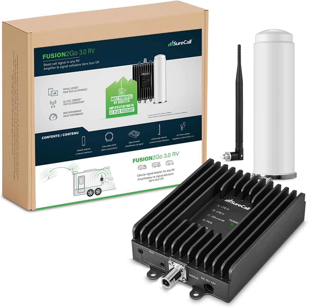 SureCall Fusion2Go 3.0 RV Cell Signal Booster for Motorhome, 5G/4G LTE, Large Vehicles, Permanent Omni Antenna, Multi-User All Carrier Boosts Verizon ATT Sprint T-Mobile, FCC Approved, USA Company SureCall Fusion2Go 3.0 RV Cell Signal Booster for Motorhome, 5G/4G LTE, Large Vehicles, Permanent Omni Antenna, Multi-User All Carrier Boosts Verizon ATT Sprint T-Mobile, FCC Approved, USA Company