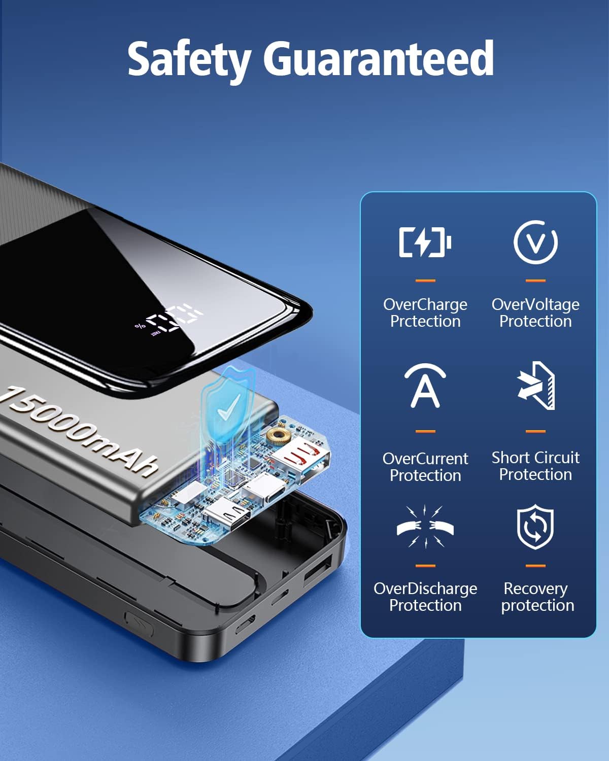 CFIAI Portable Charger Power Bank - 15000mAh Fast Charging Portable Phone Charger with Built in USB-C(22.5W) and iOS(20W) Output Cable, LED Display Battery Pack for iPhone Android Samsung etc(1 Pack) CFIAI Portable Charger Power Bank - 15000mAh Fast Charging Portable Phone Charger with Built in USB-C(22.5W) and iOS(20W) Output Cable, LED Display Battery Pack for iPhone Android Samsung etc(1 Pack)