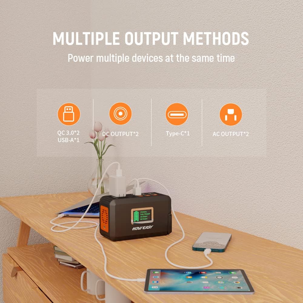 HOWEASY 120W Portable Power Bank, 88WH/24000mAh Portable Laptop Charger Battery Backup with 2 110V AC Socket/ 3 DC Ports/2 USB QC3.0/LED Light for CPAP Outdoor Camping Trip Hunting Emergency HOWEASY 120W Portable Power Bank, 88WH/24000mAh Portable Laptop Charger Battery Backup with 2 110V AC Socket/ 3 DC Ports/2 USB QC3.0/LED Light for CPAP Outdoor Camping Trip Hunting Emergency