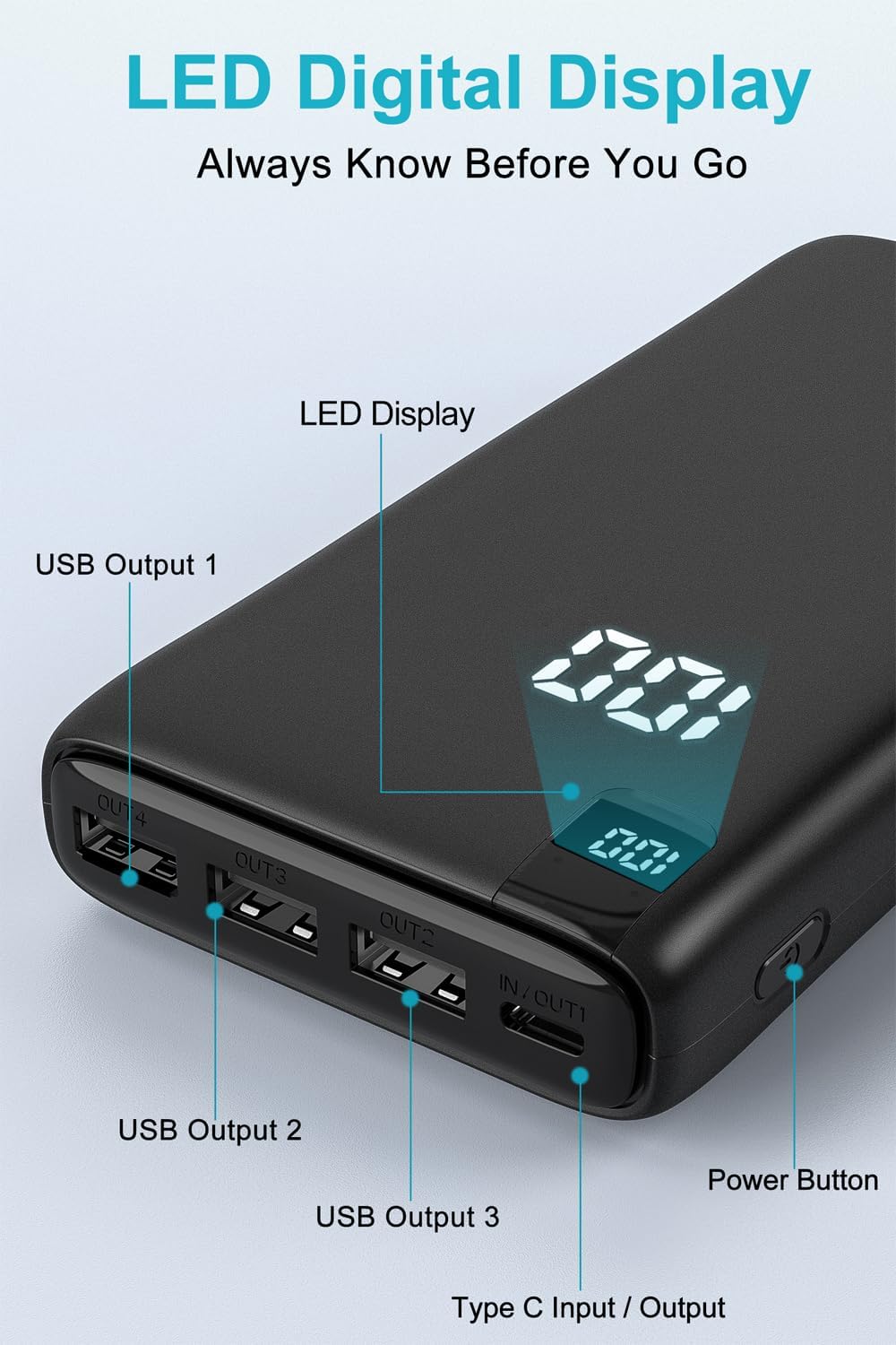IXNINE Power Bank 26800mAh Portable Charger, High Capacity Phone Charger Compact External Battery Pack with LED Display and 4 Fast Charging Outputs for Cellphone Tablet IXNINE Power Bank 26800mAh Portable Charger, High Capacity Phone Charger Compact External Battery Pack with LED Display and 4 Fast Charging Outputs for Cellphone Tablet