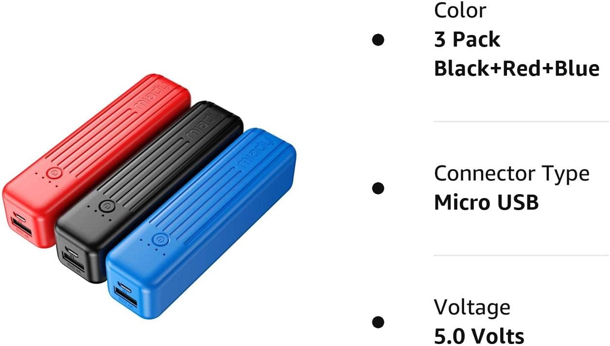 Miady 2-Pack Portable Charger 5000mAh, 3.45oz Lightweight Power Bank, 5V/2.4A Output 5V/2A Input Battery Pack Charger, Mini Portable Phone Charger for iPhone, Samsung Galaxy and etc Miady 2-Pack Portable Charger 5000mAh, 3.45oz Lightweight Power Bank, 5V/2.4A Output 5V/2A Input Battery Pack Charger, Mini Portable Phone Charger for iPhone, Samsung Galaxy and etc