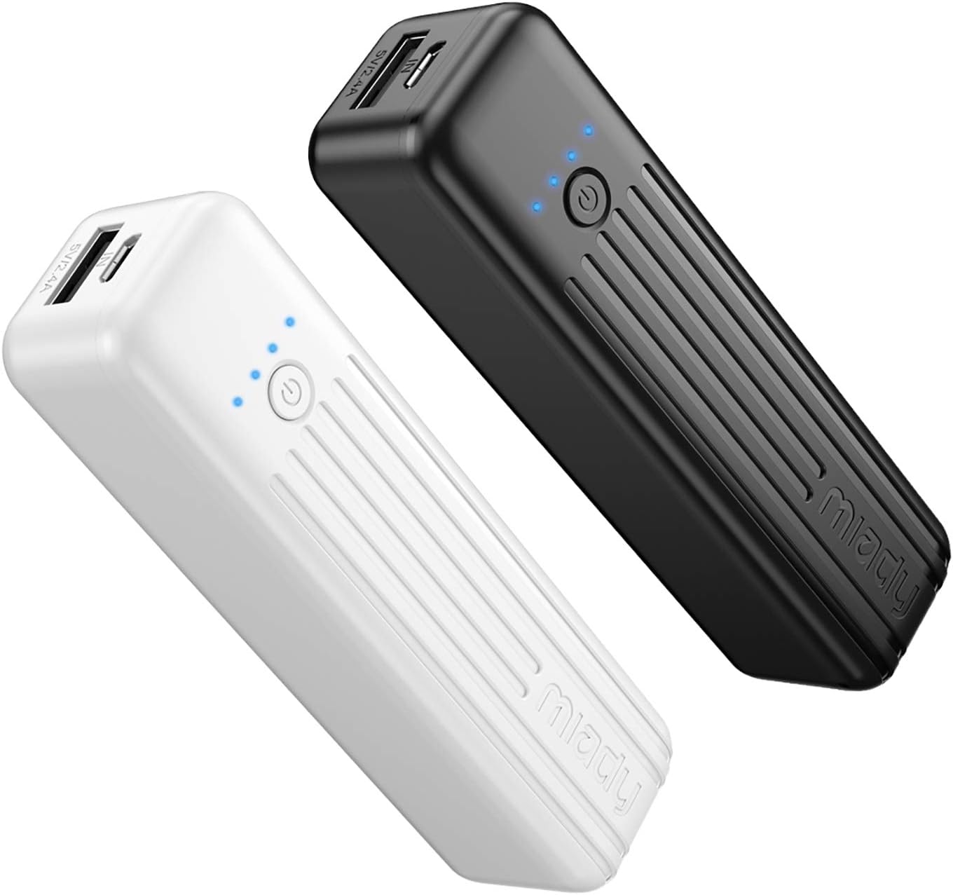 Miady 2-Pack Portable Charger 5000mAh, 3.45oz Lightweight Power Bank, 5V/2.4A Output 5V/2A Input Battery Pack Charger, Mini Portable Phone Charger for iPhone, Samsung Galaxy and etc Miady 2-Pack Portable Charger 5000mAh, 3.45oz Lightweight Power Bank, 5V/2.4A Output 5V/2A Input Battery Pack Charger, Mini Portable Phone Charger for iPhone, Samsung Galaxy and etc