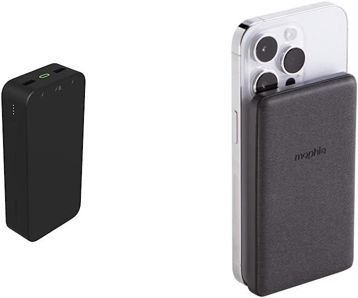 mophie Powerstation XL Power Bank 2023-20,000 mAh Large Internal Battery Snap+ Juice Pack Mini - Wireless Portable Magnetic Charger with 5000 mAh Internal Battery, Black