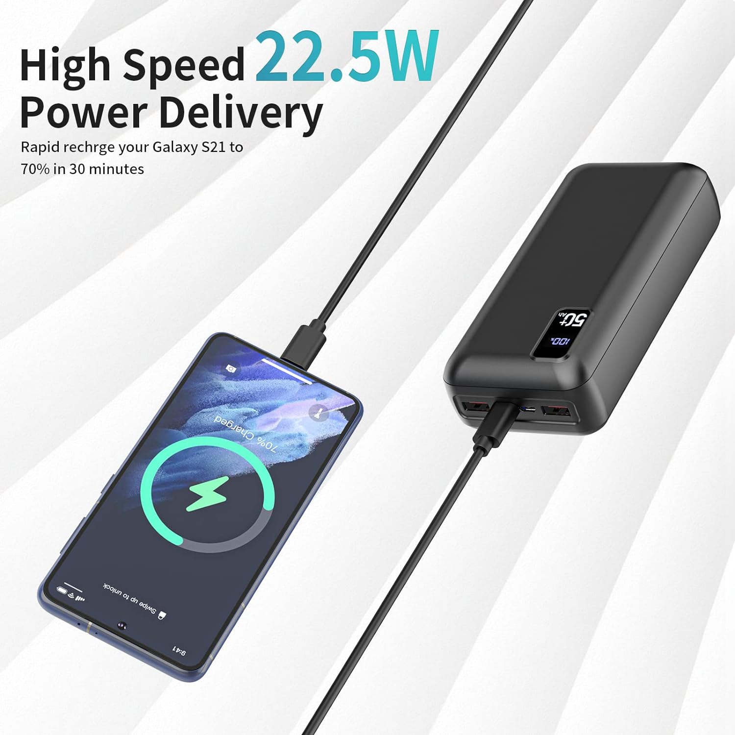 POIYTL Power Bank 50000mAh 22.5W Fast Charging Portable Charger USB-C Quick Charge with 3 Outputs 2 Inputs LED Display Huge Capacity External Battery Pack for Most Electronic Devices on The Market