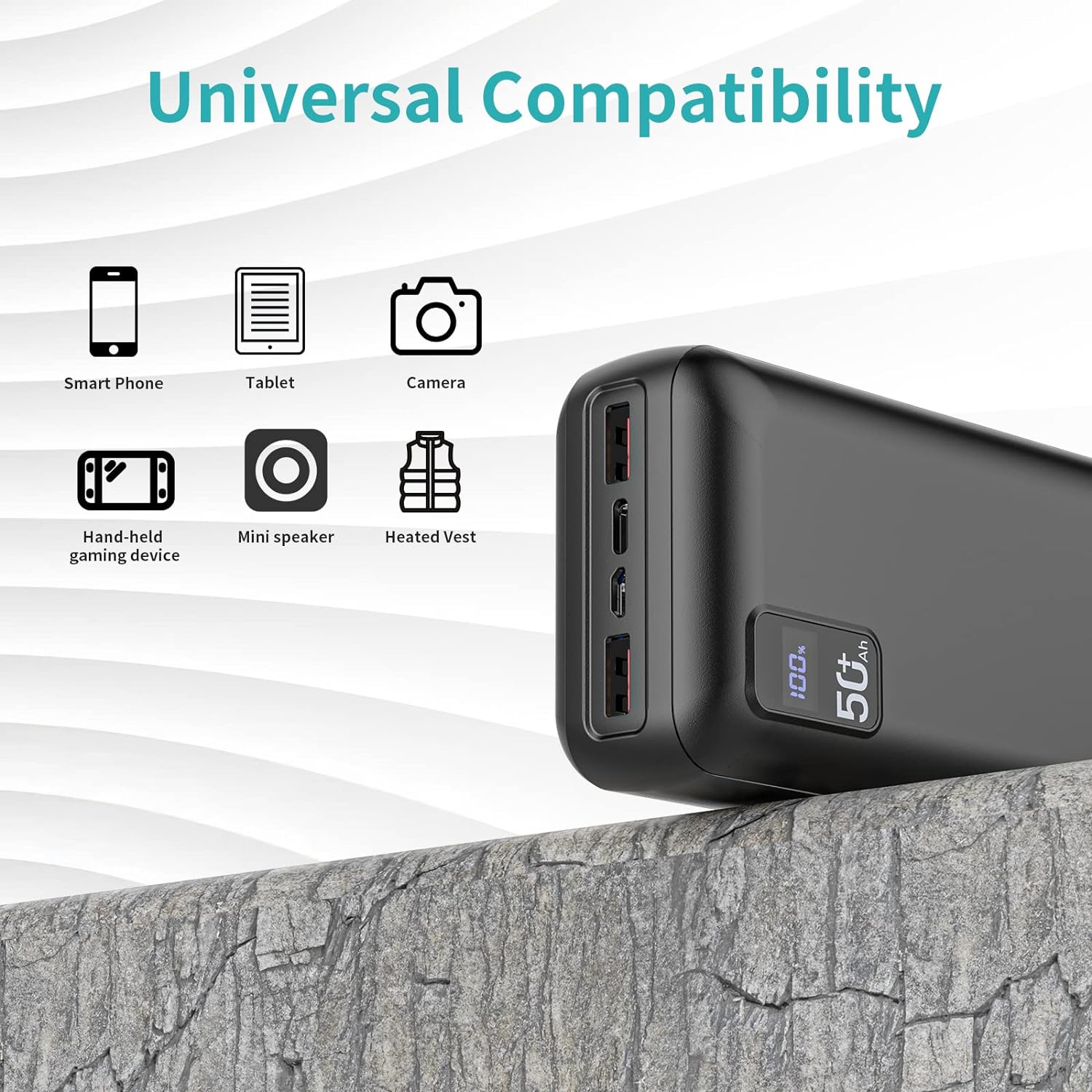 POIYTL Power Bank 50000mAh 22.5W Fast Charging Portable Charger USB-C Quick Charge with 3 Outputs 2 Inputs LED Display Huge Capacity External Battery Pack for Most Electronic Devices on The Market