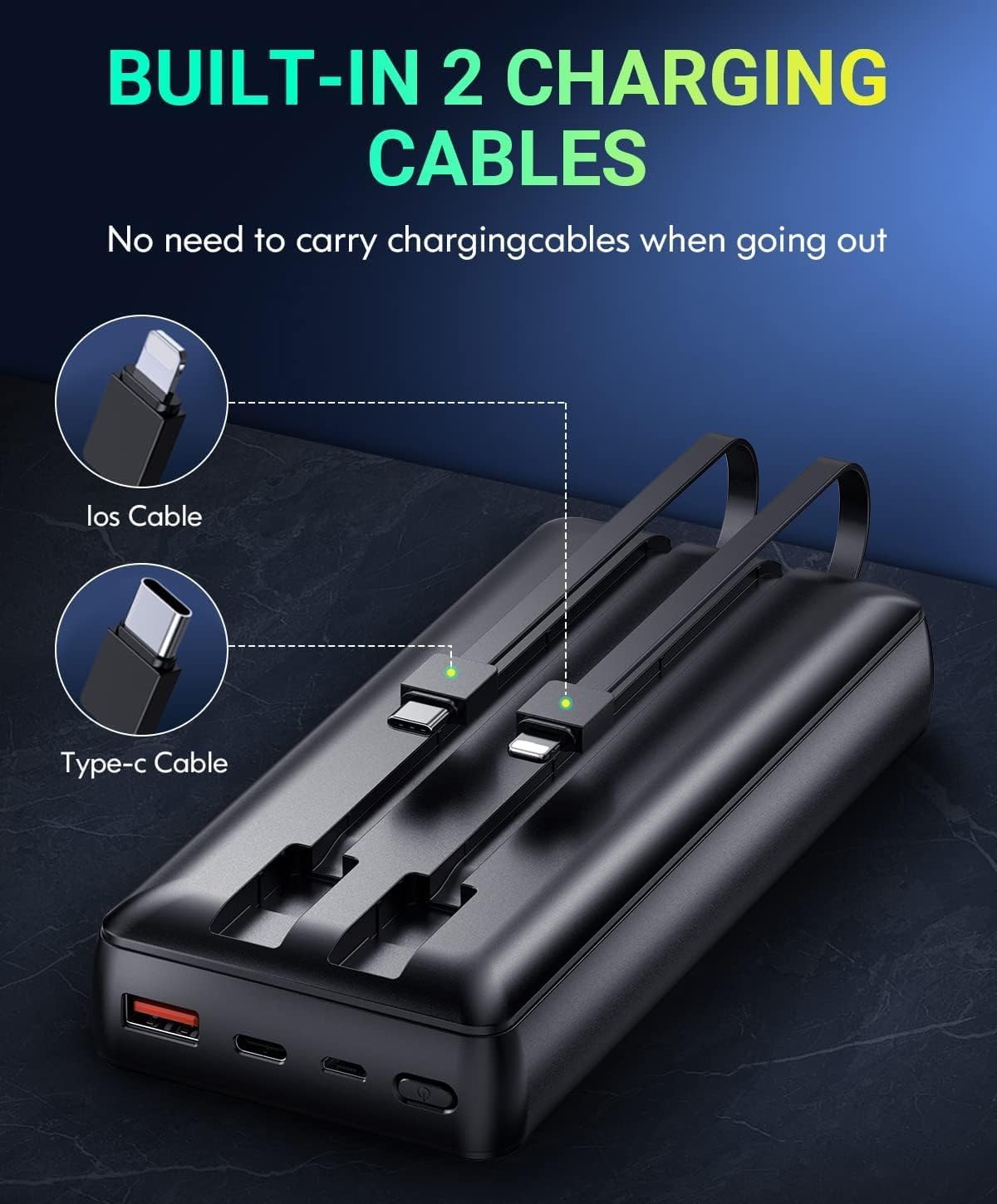 Power-Bank-Portable-Charger - 40000mAh Power Bank Support PD 30W and QC4.0 Fast Charger with Built-in 2 Output Cable and LED Display for iPhone and Android Phones and Most Electronic Devices Power-Bank-Portable-Charger - 40000mAh Power Bank Support PD 30W and QC4.0 Fast Charger with Built-in 2 Output Cable and LED Display for iPhone and Android Phones and Most Electronic Devices