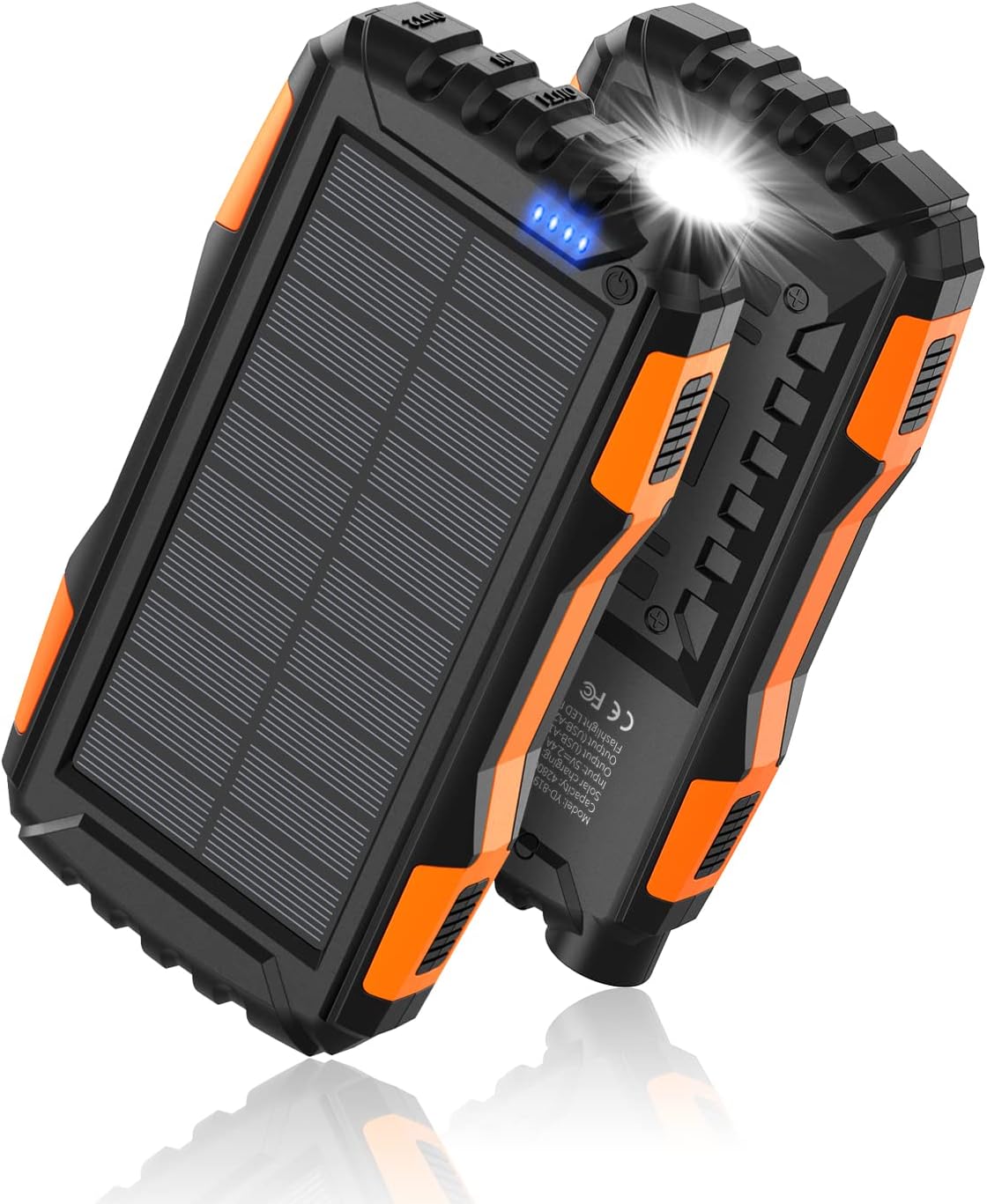 Power-Bank-Solar-Charger - 42800mAh Power Bank,Portable Charger,External Battery Pack 5V3.1A Qc 3.0 Fast Charging Built-in Super Bright Flashlight (Light Orange)