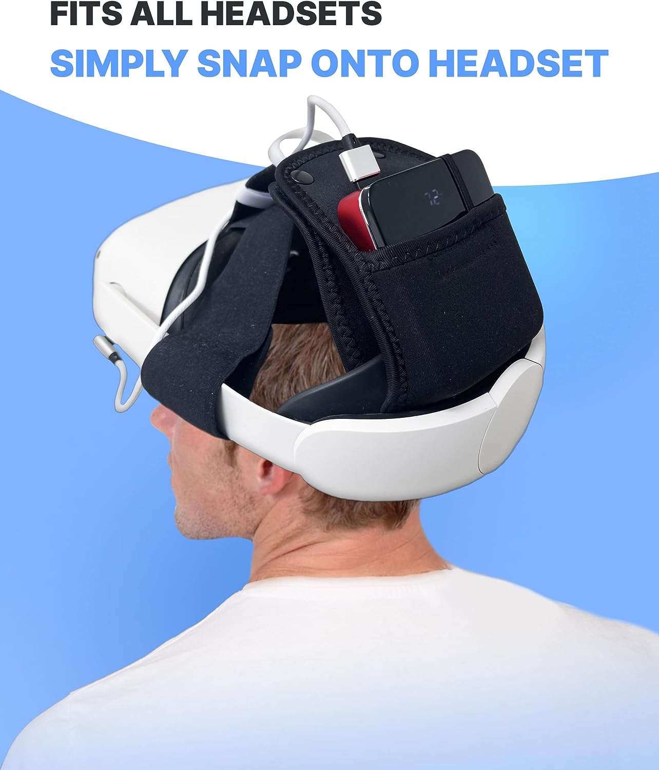 Skywin Battery Pouch for Power Bank | Powerbank/Battery Fixing Bracket | Battery Holder Strap | Battery Carrying Case | Compatible with Meta/Oculus Battery Housing (White)