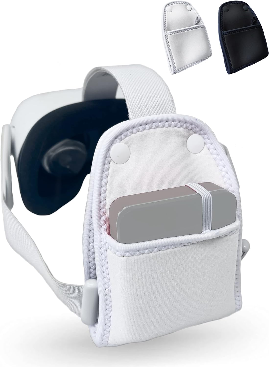 Skywin Battery Pouch for Power Bank | Powerbank/Battery Fixing Bracket | Battery Holder Strap | Battery Carrying Case | Compatible with Meta/Oculus Battery Housing (White)