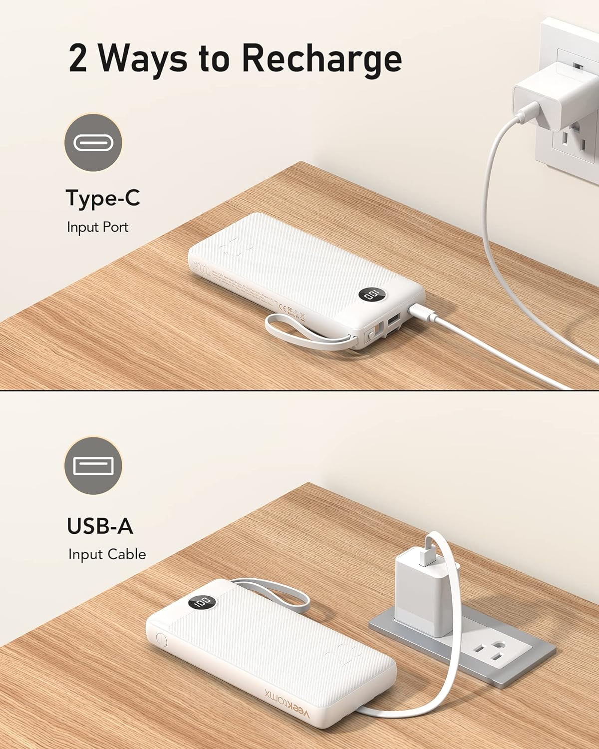 VEEKTOMX Portable Charger with Built in Cables 10000mAh, USB C Power Bank for iPhone, Small Travel Battery Pack, Slim USB C iPhone Charger Compatible with iPhone, Samsung, Android Devices for Travel VEEKTOMX Portable Charger with Built in Cables 10000mAh, USB C Power Bank for iPhone, Small Travel Battery Pack, Slim USB C iPhone Charger Compatible with iPhone, Samsung, Android Devices for Travel