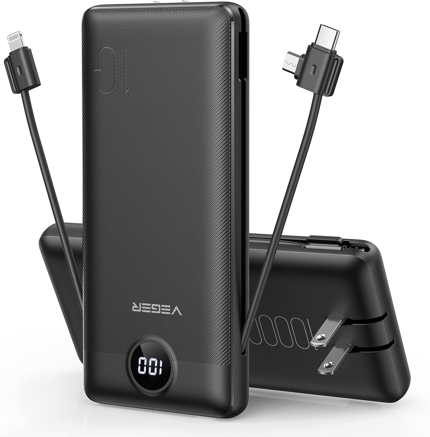 VEGER Portable Charger for iPhone Built in Cables Fast Charging USB C Slim 10000 Power Bank, Wall Plug USB Battery Pack for iPhones, iPad, Samsung More Phones Tablets (Black) VEGER Portable Charger for iPhone Built in Cables Fast Charging USB C Slim 10000 Power Bank, Wall Plug USB Battery Pack for iPhones, iPad, Samsung More Phones Tablets (Black)