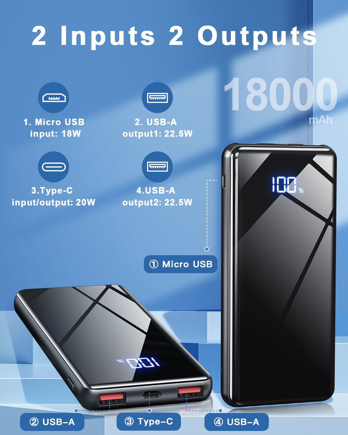 YILANS Portable Charger, 18000mAh USB C Power Bank, 22.5W Fast Charging Battery Pack with Digital Display, Slim Portable Phone Charger for iPhone 14 13 12 11 Samsung Google LG AirPods iPad YILANS Portable Charger, 18000mAh USB C Power Bank, 22.5W Fast Charging Battery Pack with Digital Display, Slim Portable Phone Charger for iPhone 14 13 12 11 Samsung Google LG AirPods iPad
